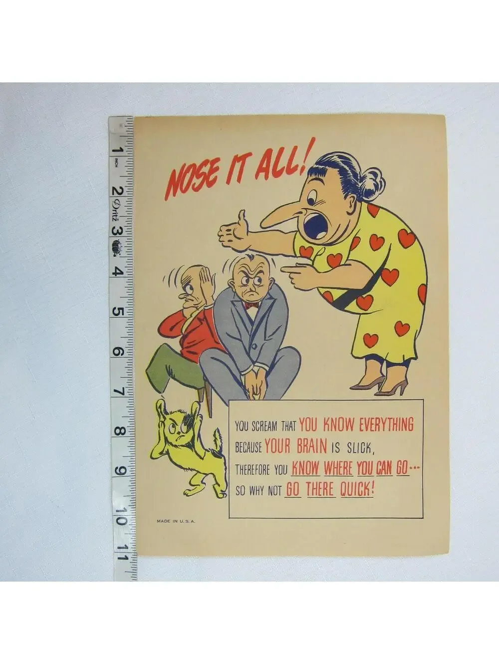 Vintage Vinegar Valentine NOSE IT ALL Penny Dreadful Sarcasm Insult Ephemera